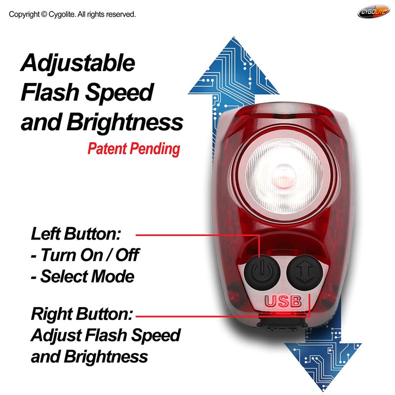 Cygolite Hotshot Proâ€“ 200 Lumen Bike Tail Light [FLEXIBLE MOUNT TYPE]â€“ 6 Night & Daytime Modesâ€“ User Adjustable Flash Speed- Compact Designâ€“ IP64 Water Resistantâ€“ USB Rechargeableâ€“Great for Busy Roads - Image 3